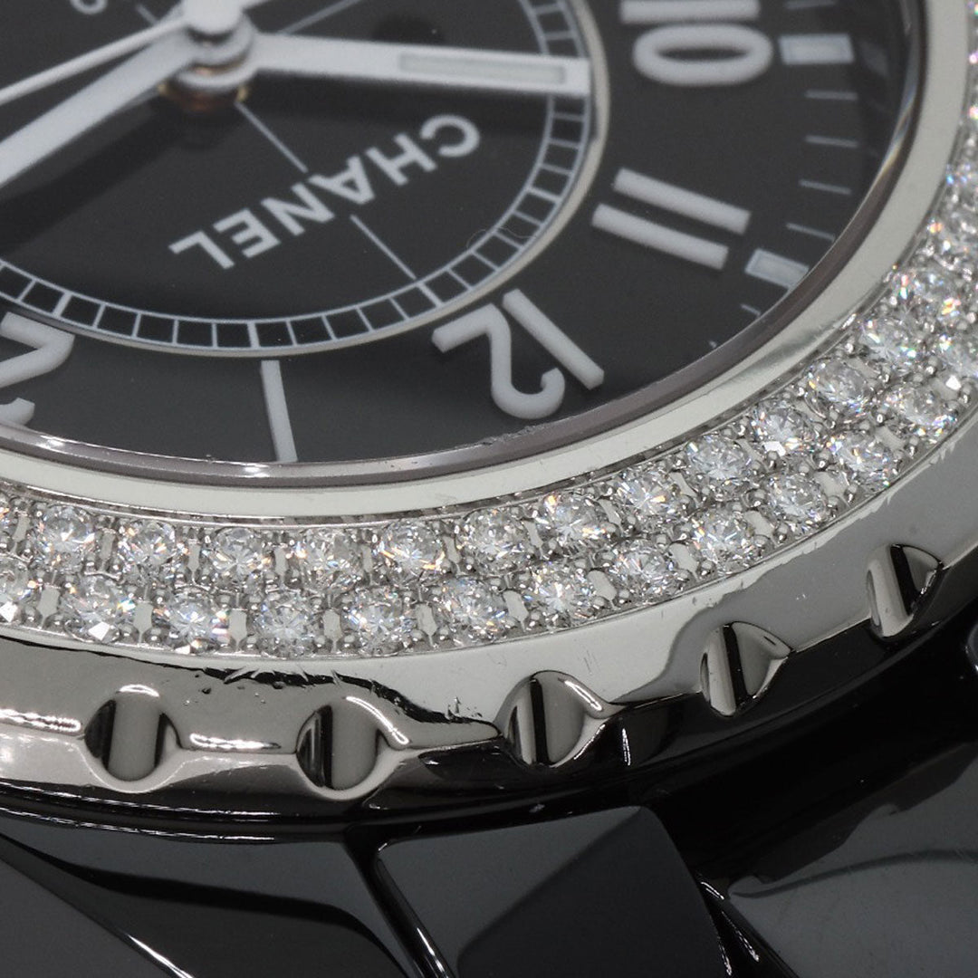 CHANEL Watches Mechanical Automatic H0950 ceramic Silver J12 1.5" Double Diamond Bezel black dial
