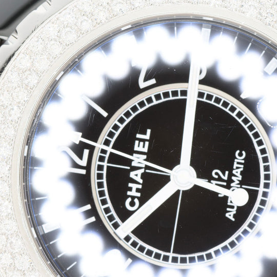 CHANEL Watches Mechanical Automatic H0950 ceramic Silver J12 1.5" Double Diamond Bezel black dial
