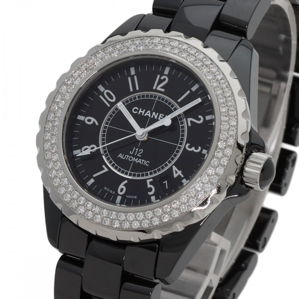 CHANEL Watches Mechanical Automatic H0950 ceramic Silver J12 1.5" Double Diamond Bezel black dial