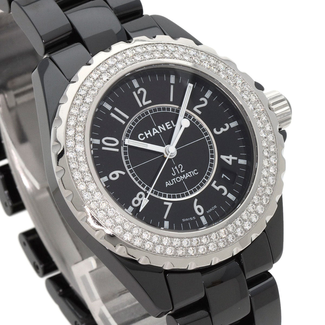 CHANEL Watches Mechanical Automatic H0950 ceramic Silver J12 1.5" Double Diamond Bezel black dial
