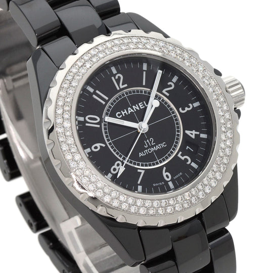 CHANEL Watches Mechanical Automatic H0950 ceramic Silver J12 1.5" Double Diamond Bezel black dial