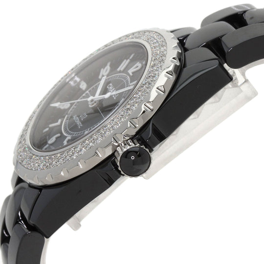 CHANEL Watches Mechanical Automatic H0950 ceramic Silver J12 1.5" Double Diamond Bezel black dial
