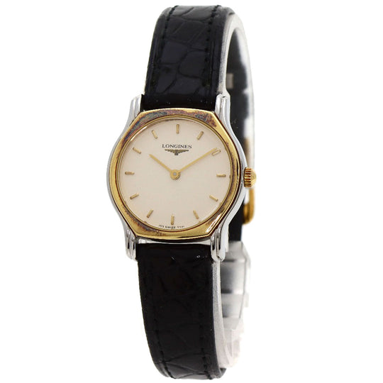 LONGINES Watches Quartz 7241 153 Stainless Steel, Leather, Gold Plated Silver Round face Silver dial Women Used Authentic