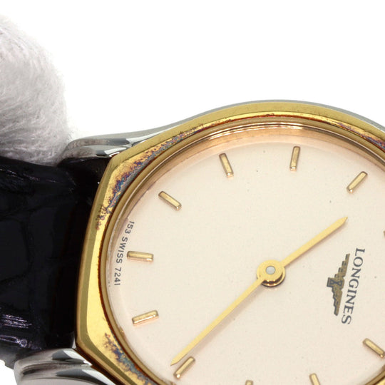 LONGINES Watches Quartz 7241 153 Stainless Steel, Leather, Gold Plated Silver Round face Silver dial Women Used Authentic