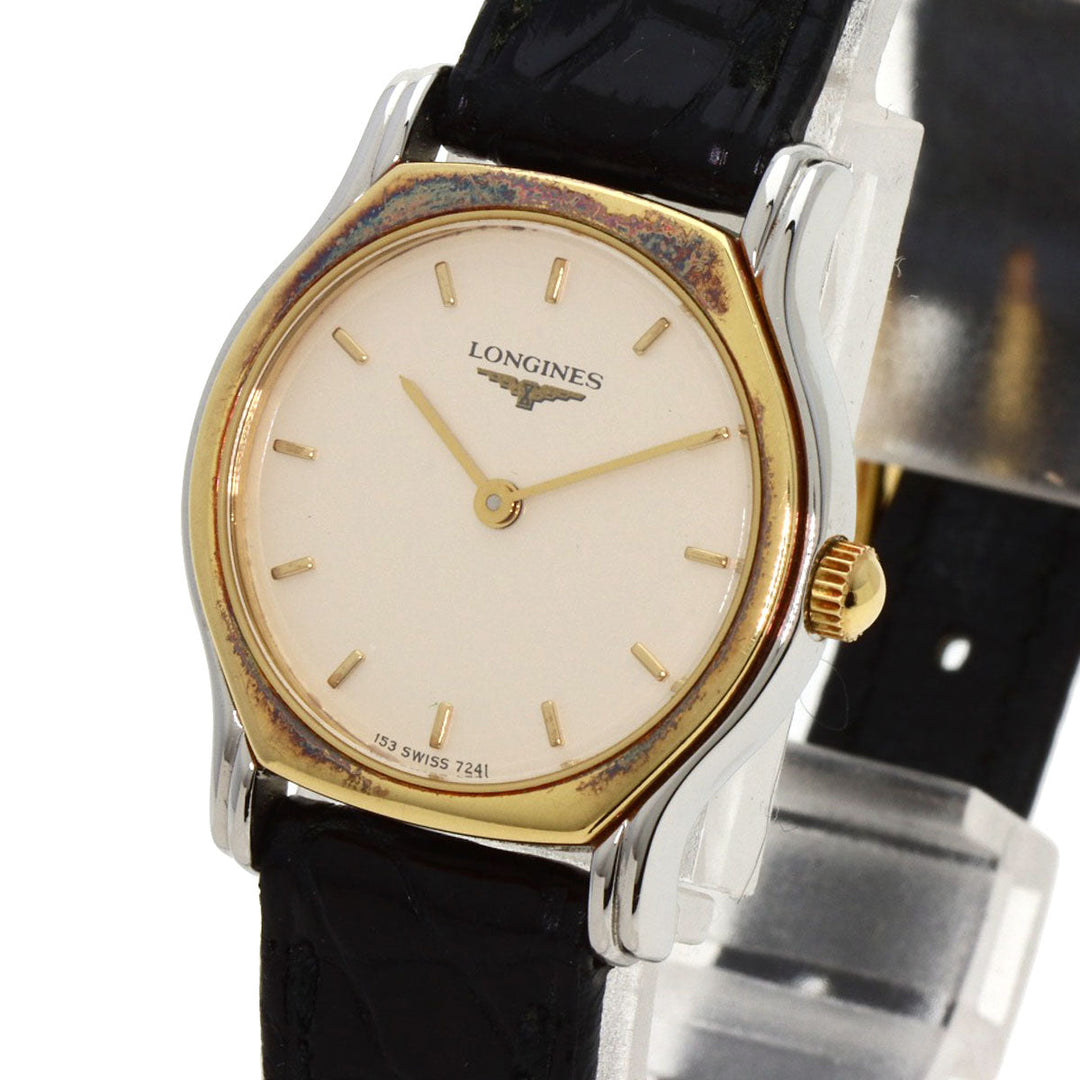 LONGINES Watches Quartz 7241 153 Stainless Steel, Leather, Gold Plated Silver Round face Silver dial Women Used Authentic