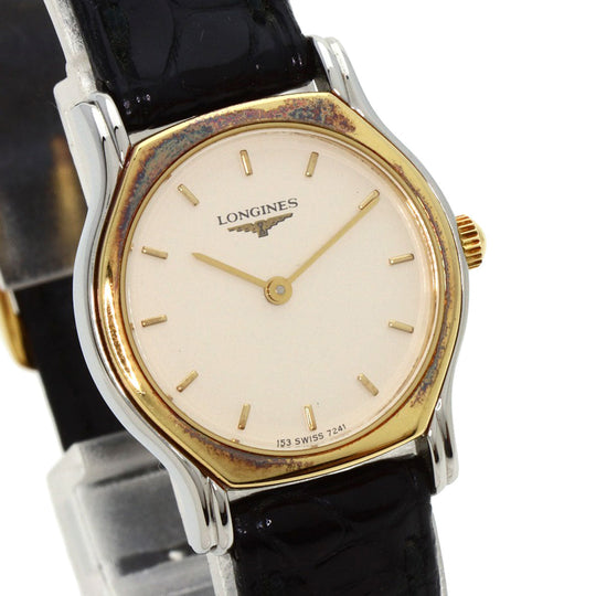 LONGINES Watches Quartz 7241 153 Stainless Steel, Leather, Gold Plated Silver Round face Silver dial Women Used Authentic