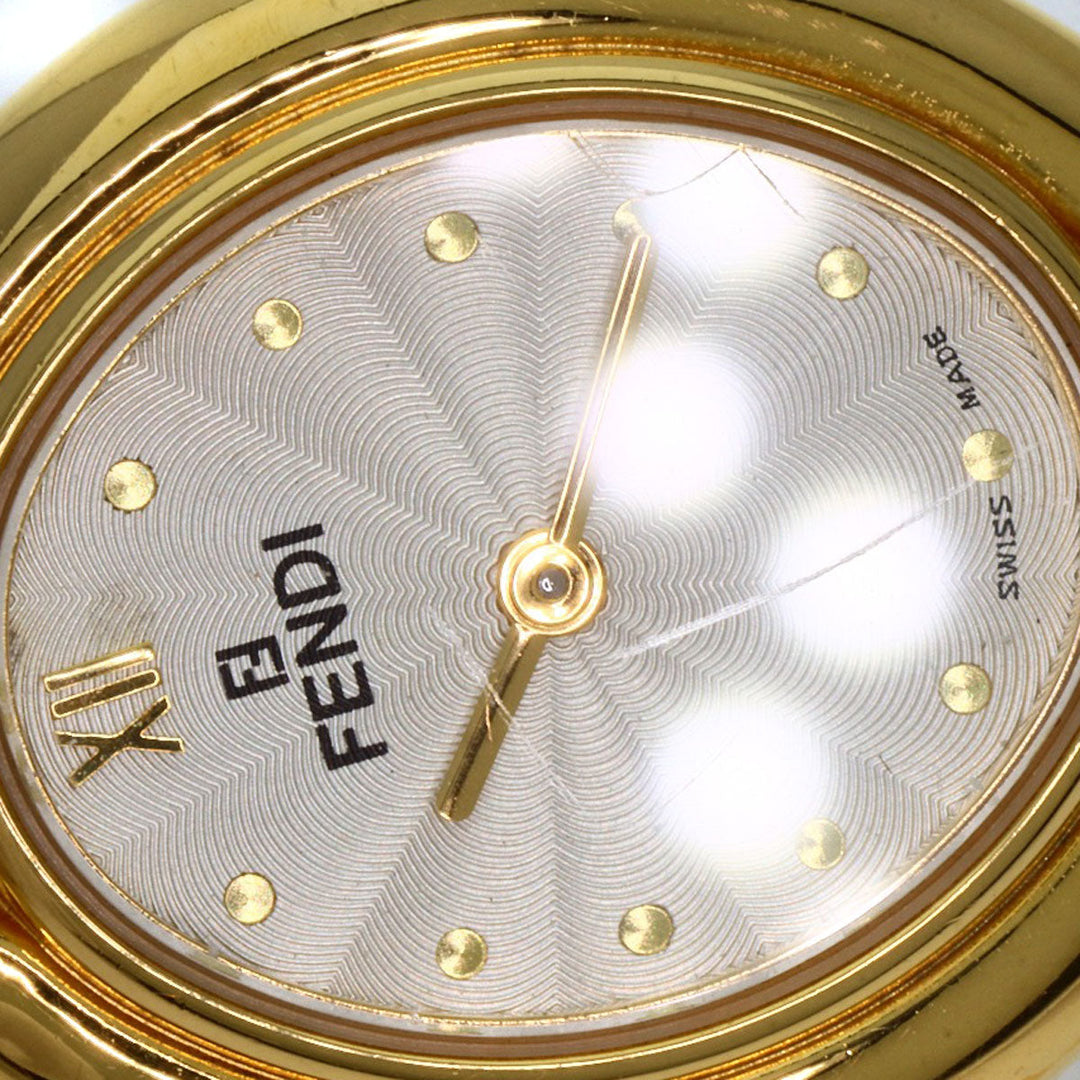 FENDI Watches Quartz 640L Gold Plated gold Oval Face Change Belt Silver dial