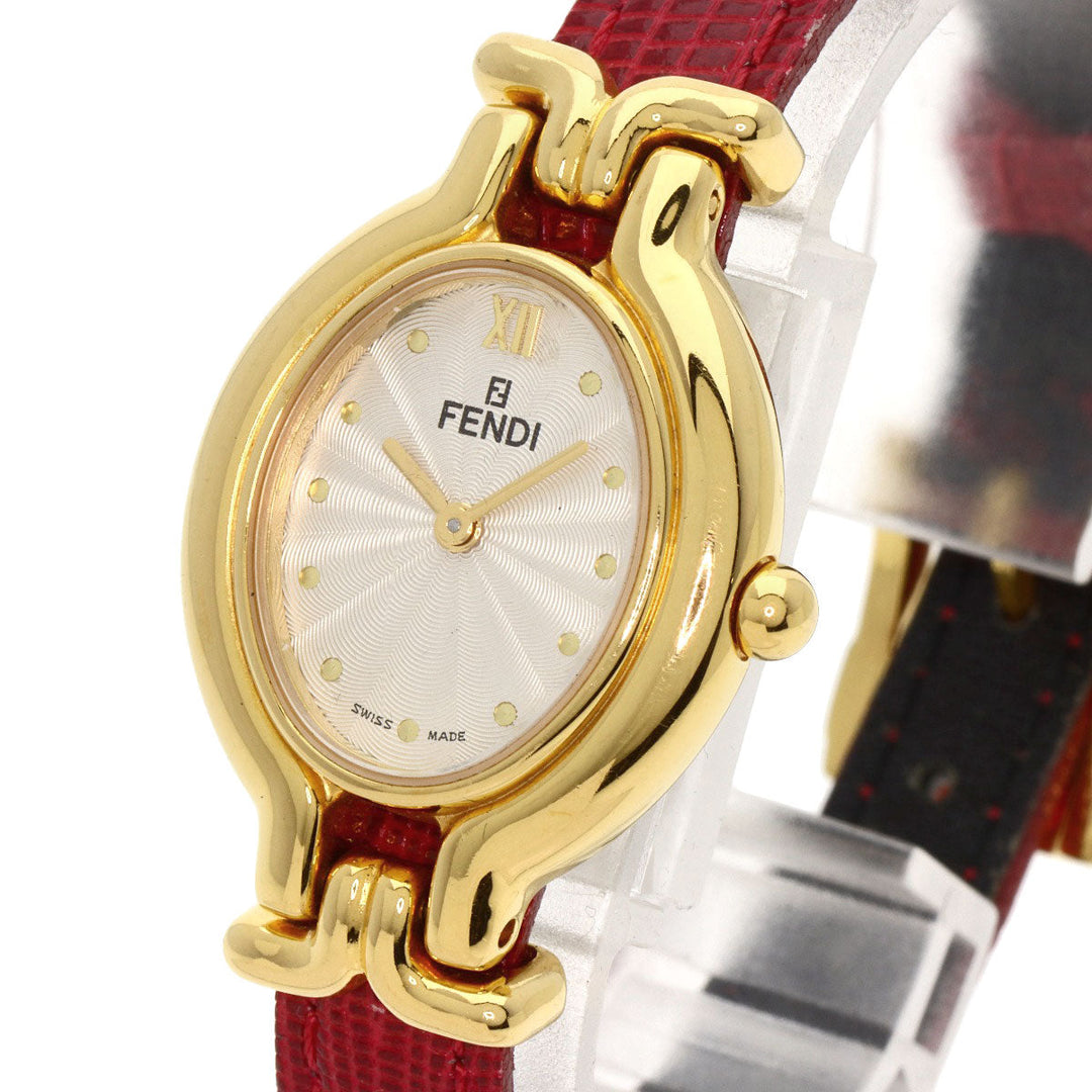 FENDI Watches Quartz 640L Gold Plated gold Oval Face Change Belt Silver dial
