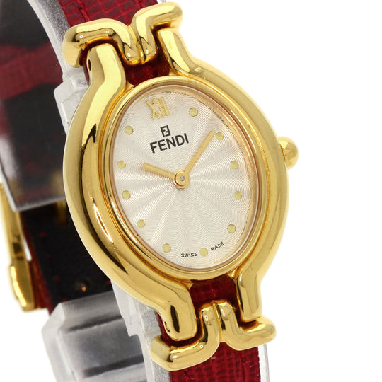 FENDI Watches Quartz 640L Gold Plated gold Oval Face Change Belt Silver dial