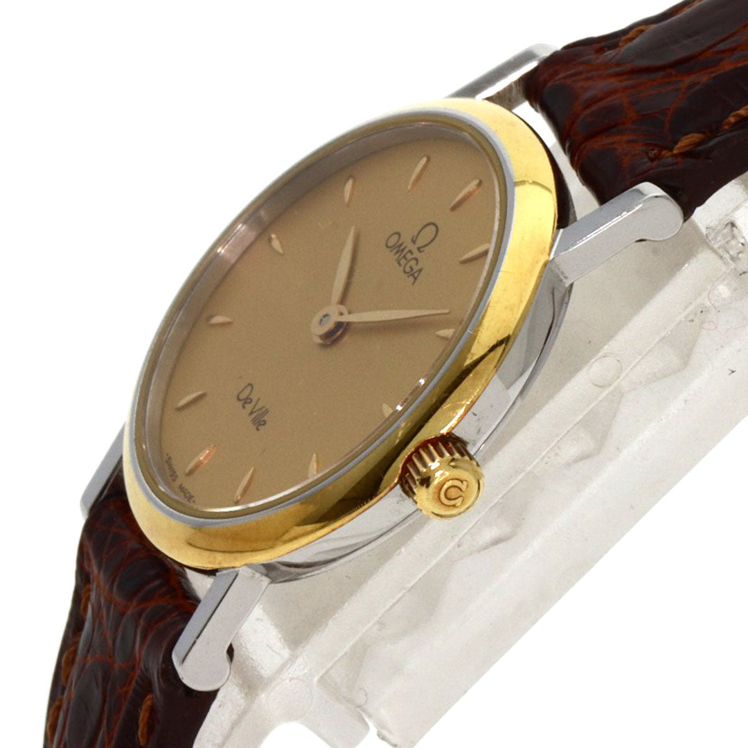 OMEGA Watches Quartz Stainless Steel, Leather gold De Ville gold dial Women Used Authentic