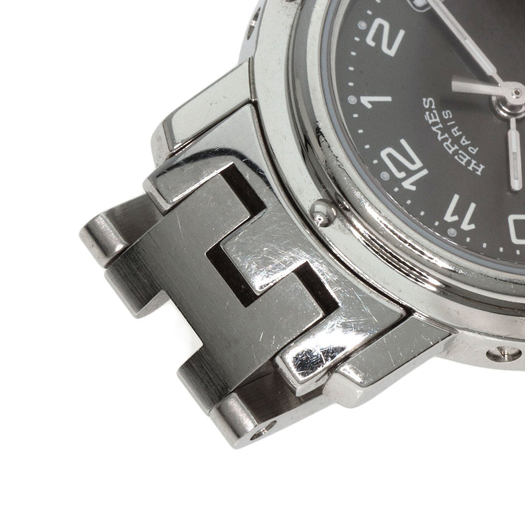 HERMES Watches Quartz CL4.210 Stainless Steel , Stainless Steel Silver Clipper black dial Women Used Authentic