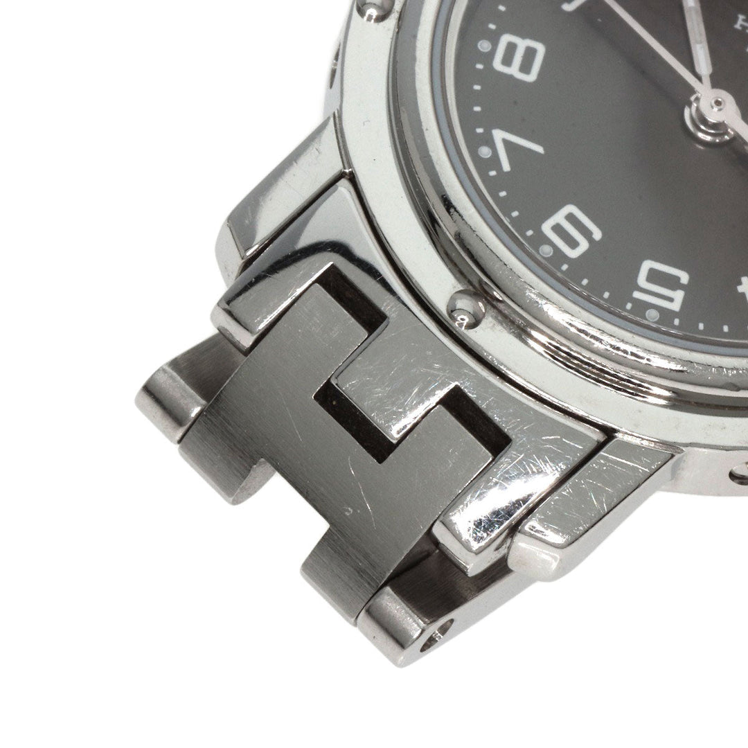 HERMES Watches Quartz CL4.210 Stainless Steel , Stainless Steel Silver Clipper black dial Women Used Authentic