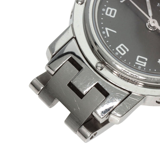 HERMES Watches Quartz CL4.210 Stainless Steel , Stainless Steel Silver Clipper black dial Women Used Authentic
