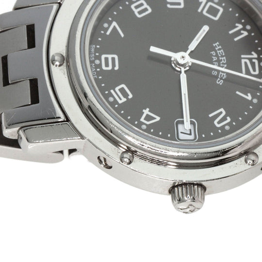 HERMES Watches Quartz CL4.210 Stainless Steel , Stainless Steel Silver Clipper black dial Women Used Authentic