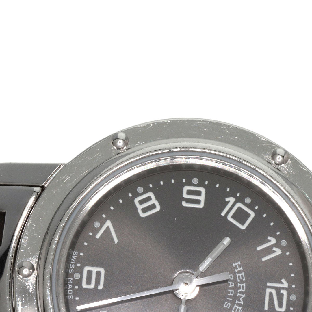 HERMES Watches Quartz CL4.210 Stainless Steel , Stainless Steel Silver Clipper black dial Women Used Authentic