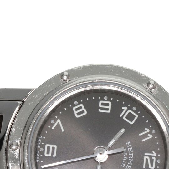 HERMES Watches Quartz CL4.210 Stainless Steel , Stainless Steel Silver Clipper black dial Women Used Authentic