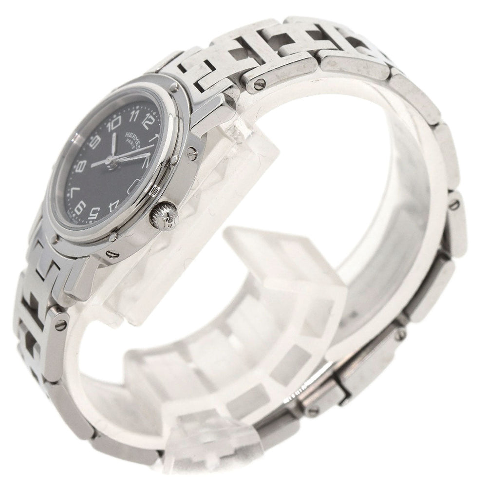 HERMES Watches Quartz CL4.210 Stainless Steel , Stainless Steel Silver Clipper black dial Women Used Authentic