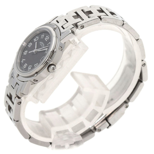 HERMES Watches Quartz CL4.210 Stainless Steel , Stainless Steel Silver Clipper black dial Women Used Authentic