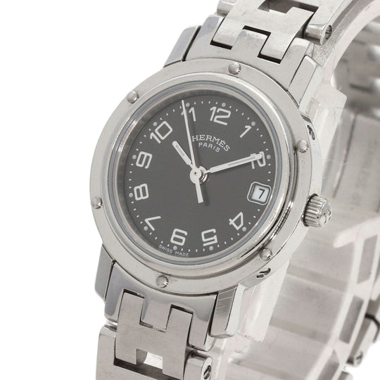 HERMES Watches Quartz CL4.210 Stainless Steel , Stainless Steel Silver Clipper black dial Women Used Authentic