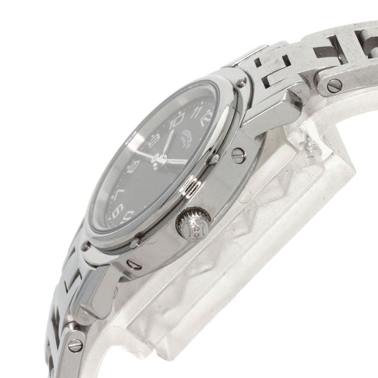 HERMES Watches Quartz CL4.210 Stainless Steel , Stainless Steel Silver Clipper black dial Women Used Authentic