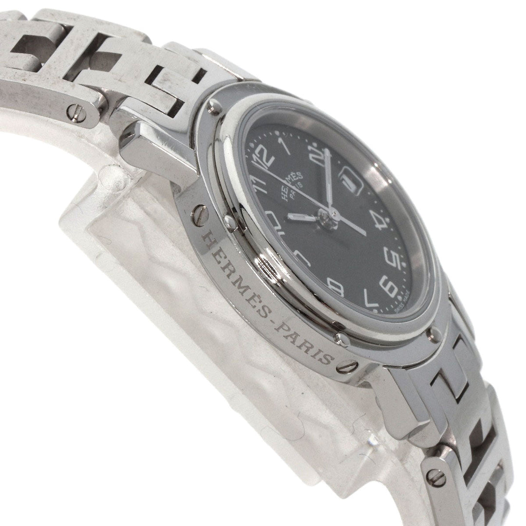 HERMES Watches Quartz CL4.210 Stainless Steel , Stainless Steel Silver Clipper black dial Women Used Authentic
