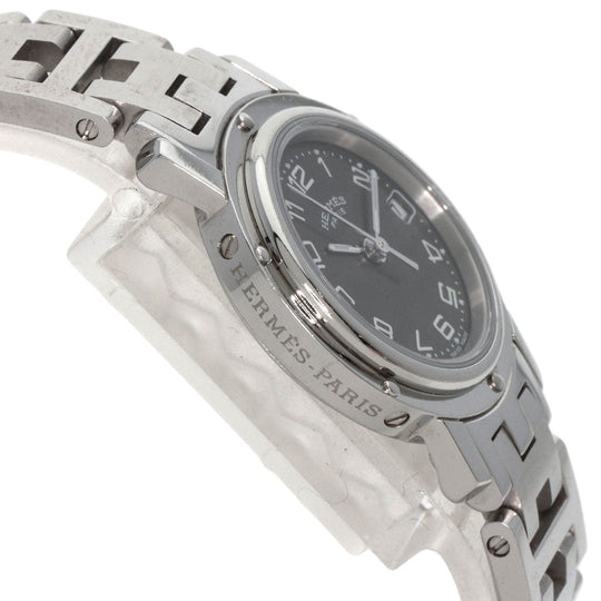 HERMES Watches Quartz CL4.210 Stainless Steel , Stainless Steel Silver Clipper black dial Women Used Authentic