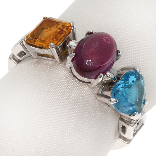 BVLGARI Ring K18WG Silver Allegra Citrine Blue Topaz Pink Sapphire