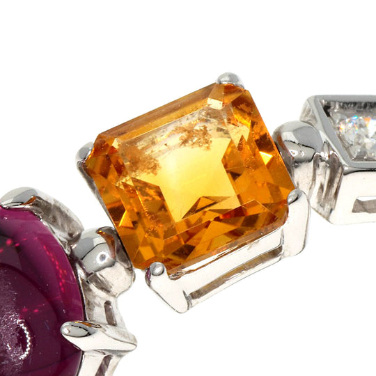 BVLGARI Ring K18WG Silver Allegra Citrine Blue Topaz Pink Sapphire