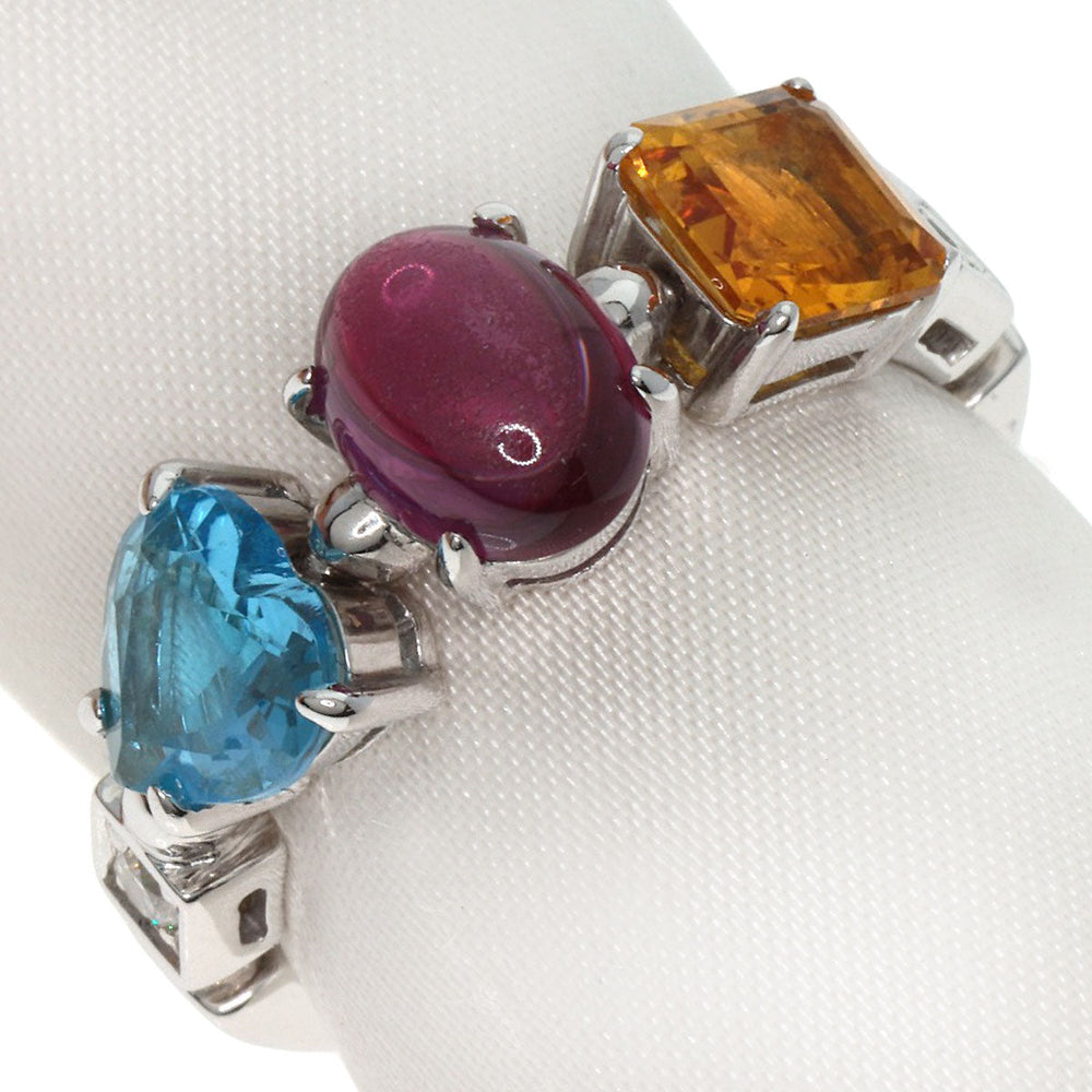 BVLGARI Ring K18WG Silver Allegra Citrine Blue Topaz Pink Sapphire