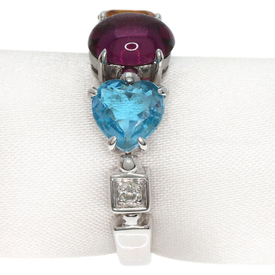 BVLGARI Ring K18WG Silver Allegra Citrine Blue Topaz Pink Sapphire