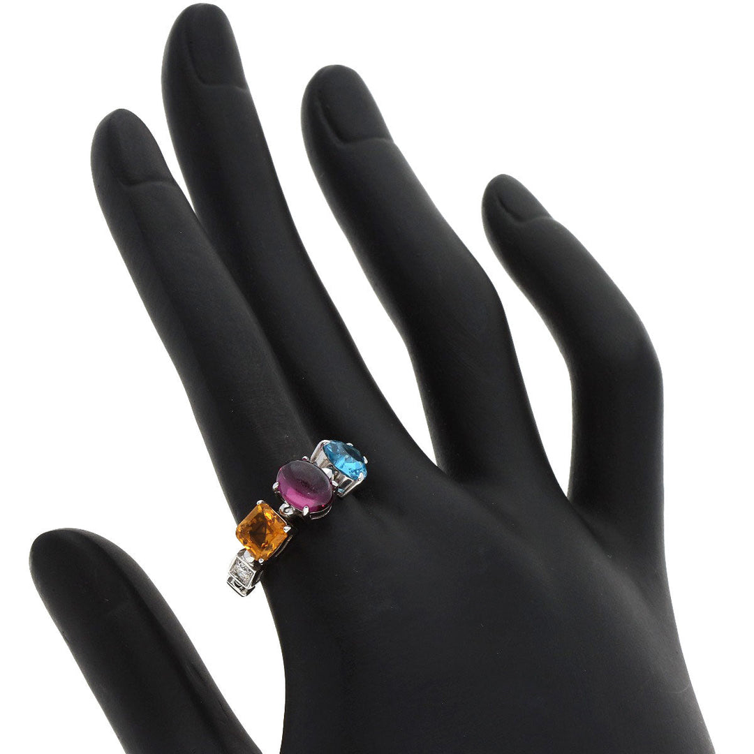 BVLGARI Ring K18WG Silver Allegra Citrine Blue Topaz Pink Sapphire