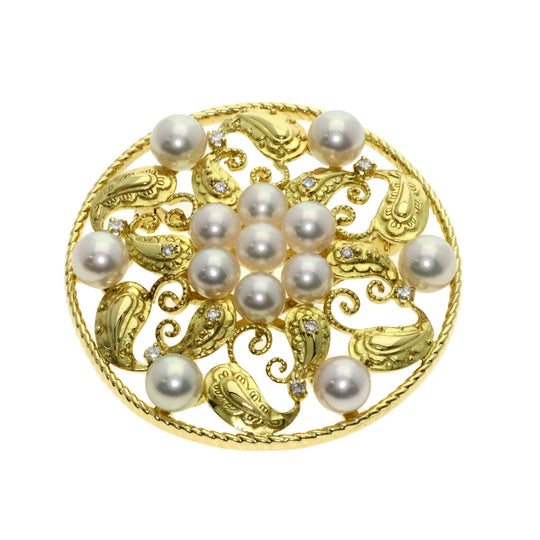 MIKIMOTO Brooch 18K Yellow Gold gold Pearl pearl diamond Women Used Authentic