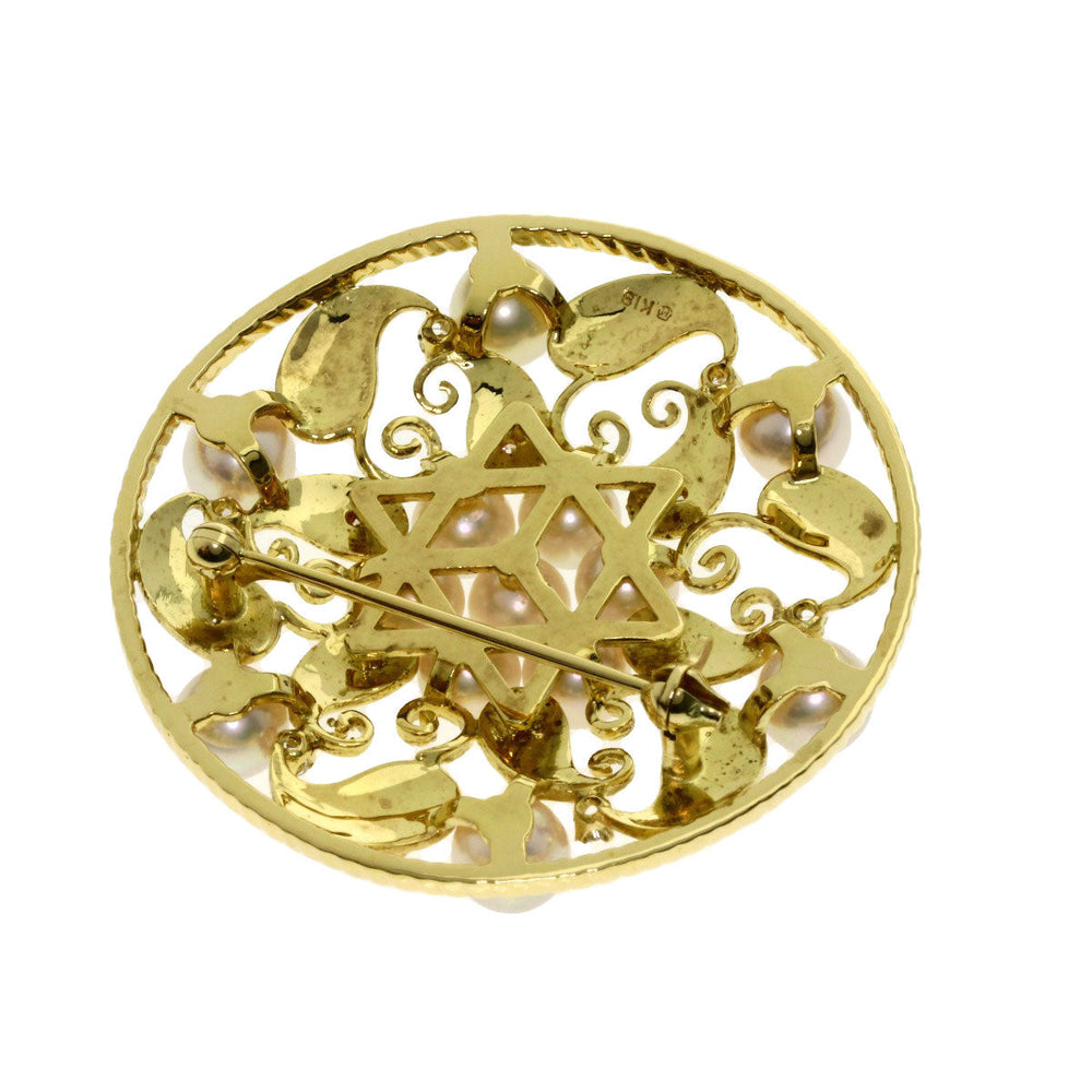 MIKIMOTO Brooch 18K Yellow Gold gold Pearl pearl diamond Women Used Authentic