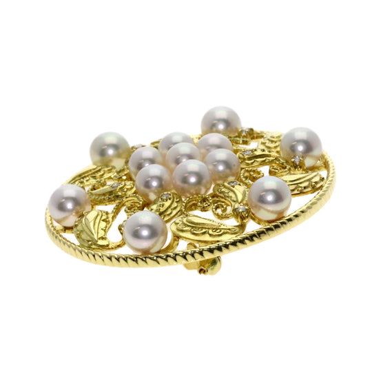 MIKIMOTO Brooch 18K Yellow Gold gold Pearl pearl diamond Women Used Authentic