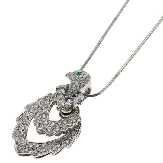 WALTHAM Necklace PT950 Silver Bird Motif Swing Diamond Emerald