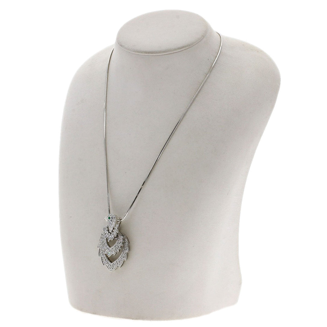 WALTHAM Necklace PT950 Silver Bird Motif Swing Diamond Emerald