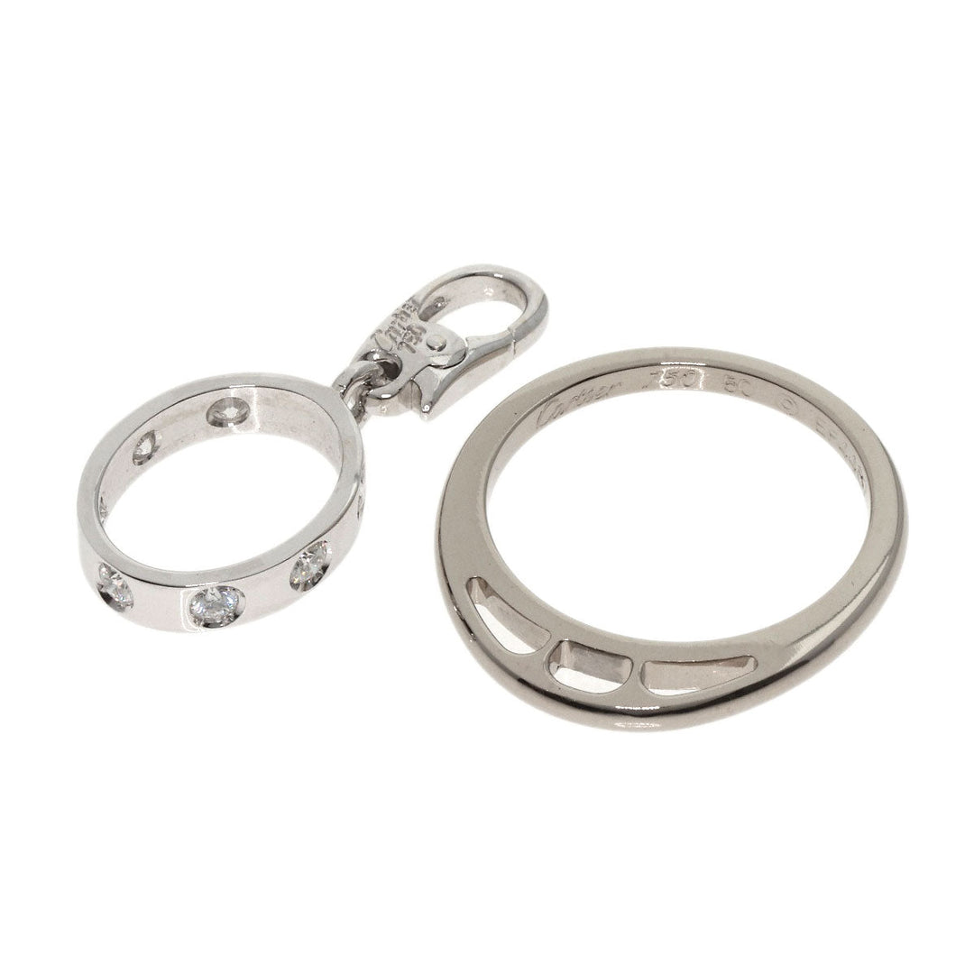 CARTIER Ring K18WG Silver Love Charm Full Diamond #50 Women Used Authentic