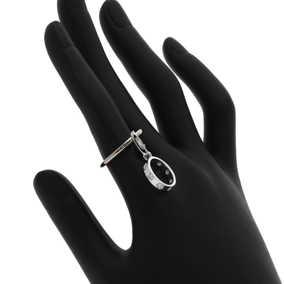 CARTIER Ring K18WG Silver Love Charm Full Diamond #50 Women Used Authentic