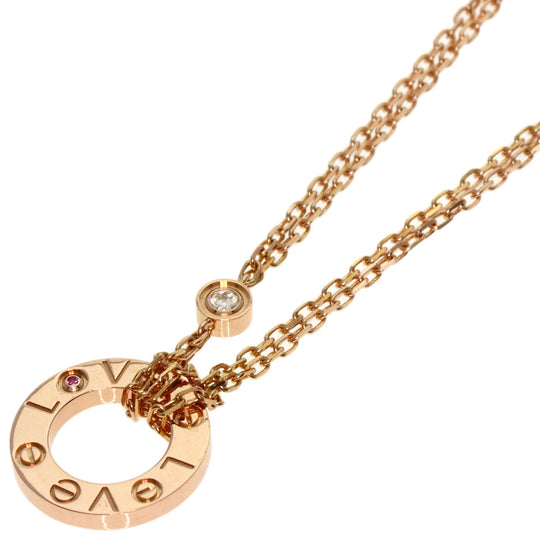 CARTIER Necklace 18K Pink Gold gold Love Circle 1P Sapphire 1P Diamond Women Used Authentic