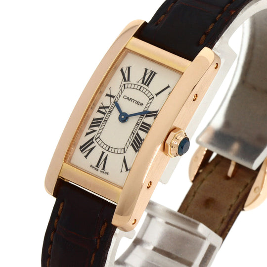 CARTIER Watches Quartz W2607456 K18PG, leather gold Tank American SM Ivory dial Women Used Authentic