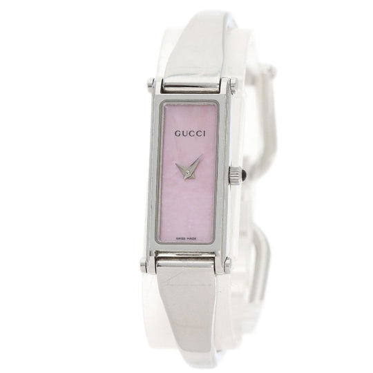 GUCCI Watches Quartz 1500L Stainless Steel , Stainless Steel Silver Square face Pink shell dial Women Used Authentic
