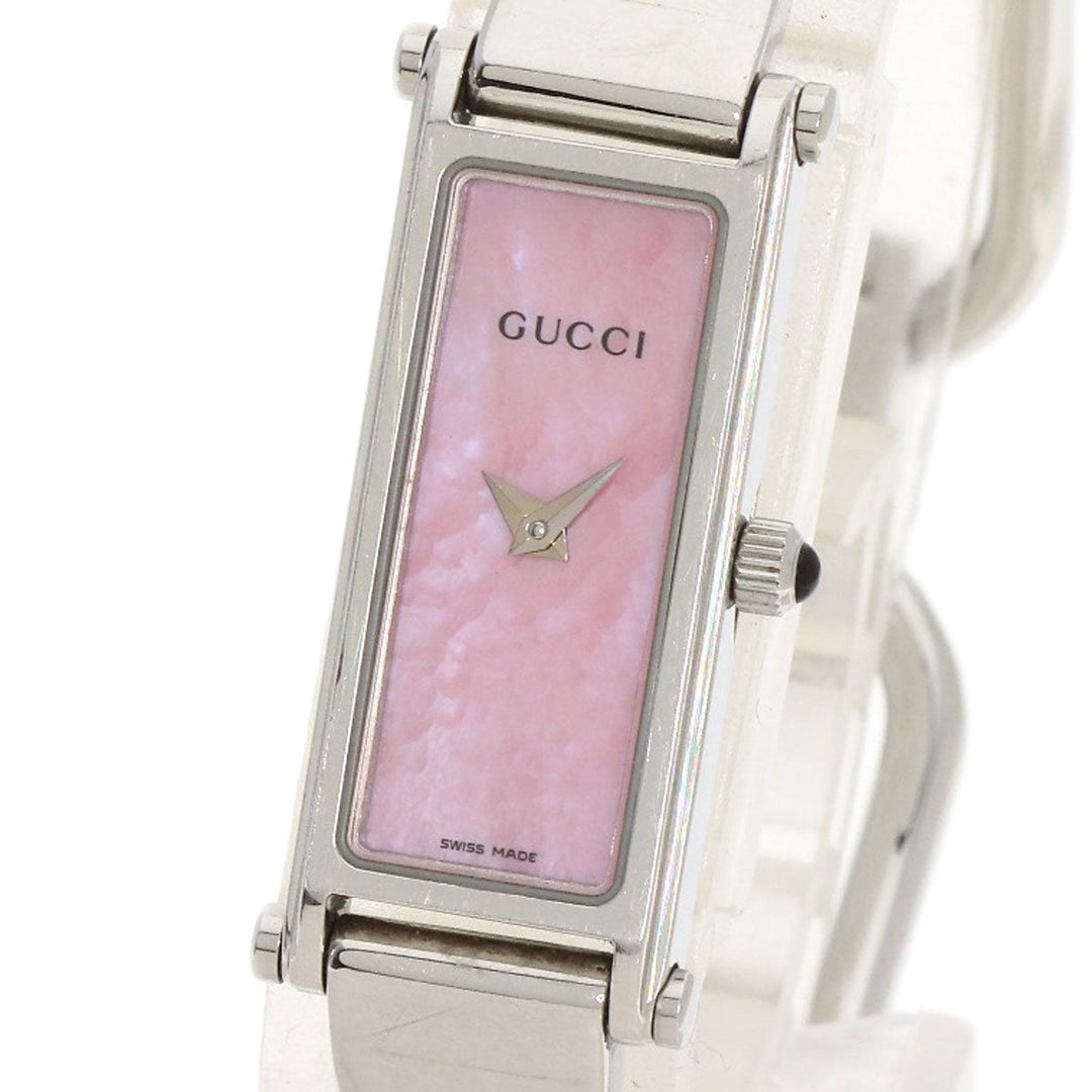 GUCCI Watches Quartz 1500L Stainless Steel , Stainless Steel Silver Square face Pink shell dial Women Used Authentic