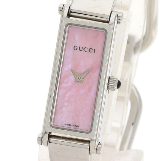 GUCCI Watches Quartz 1500L Stainless Steel , Stainless Steel Silver Square face Pink shell dial Women Used Authentic