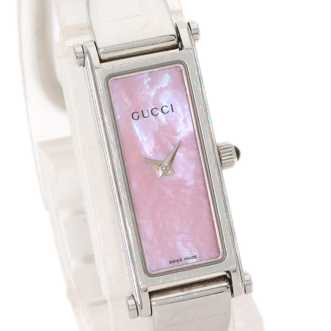 GUCCI Watches Quartz 1500L Stainless Steel , Stainless Steel Silver Square face Pink shell dial Women Used Authentic