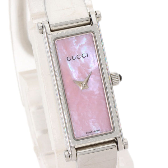 GUCCI Watches Quartz 1500L Stainless Steel , Stainless Steel Silver Square face Pink shell dial Women Used Authentic