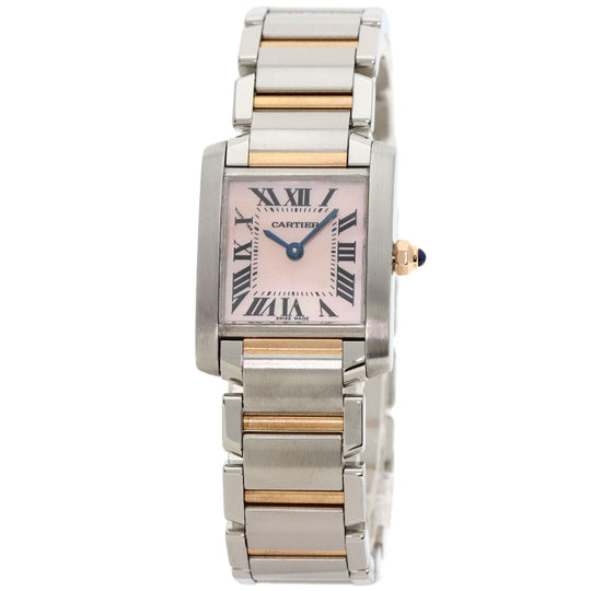 CARTIER Watches Quartz W51027Q4 Stainless Steel , SSxK18PG gold Tank francaise SM Pink shell dial Women Used Authentic