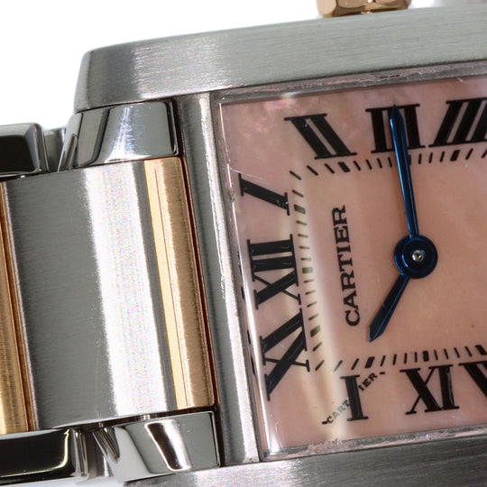 CARTIER Watches Quartz W51027Q4 Stainless Steel , SSxK18PG gold Tank francaise SM Pink shell dial Women Used Authentic