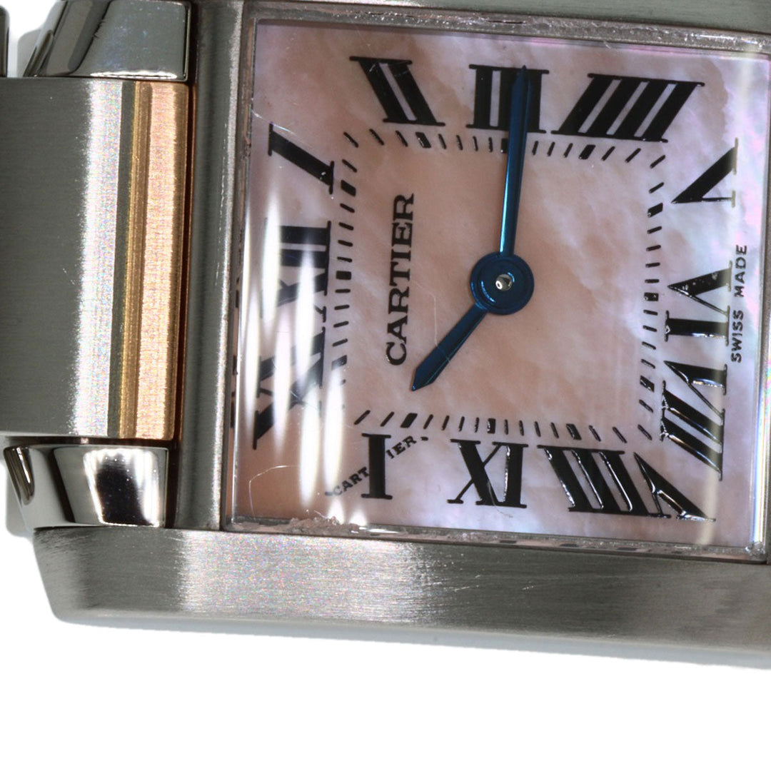 CARTIER Watches Quartz W51027Q4 Stainless Steel , SSxK18PG gold Tank francaise SM Pink shell dial Women Used Authentic