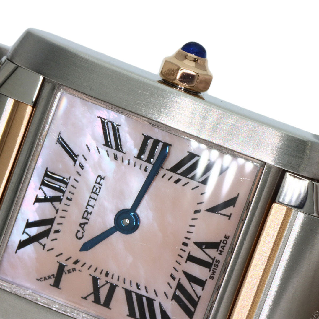 CARTIER Watches Quartz W51027Q4 Stainless Steel , SSxK18PG gold Tank francaise SM Pink shell dial Women Used Authentic