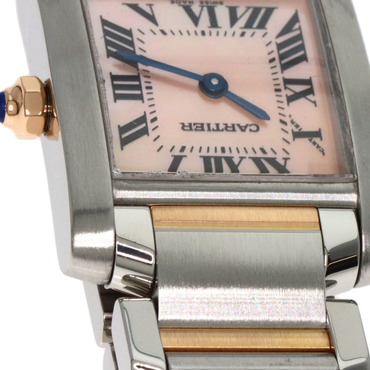 CARTIER Watches Quartz W51027Q4 Stainless Steel , SSxK18PG gold Tank francaise SM Pink shell dial Women Used Authentic